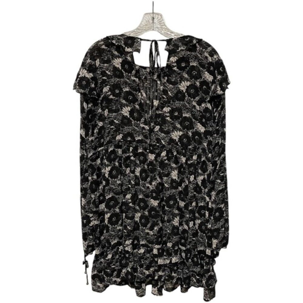 Free People Small These Dreams Long Sleeve Black White Printed Mini Dress - Picture 4 of 8